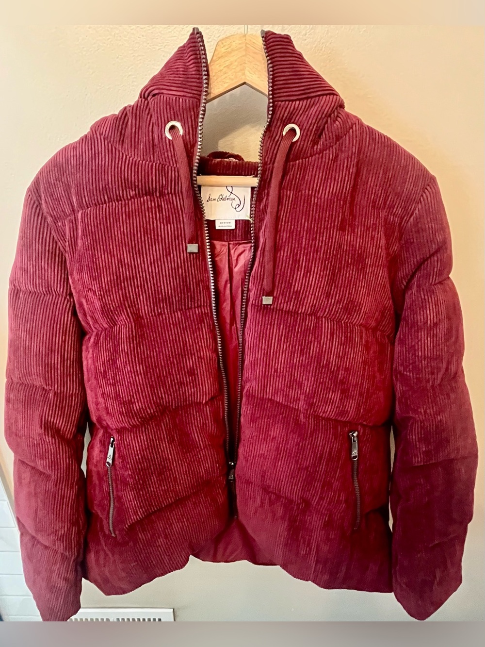 Sam Edelman Burgundy Corduroy Puffer Jacket